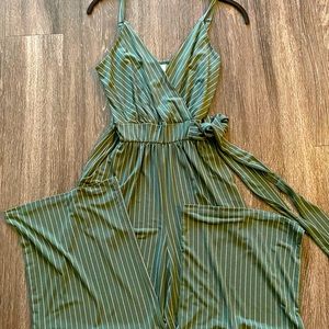 Kaileigh Green and white striped jumpsuit